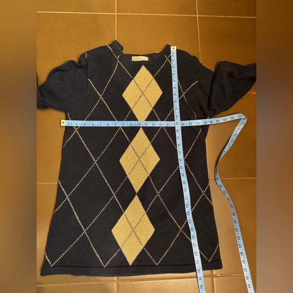 Y2K VINTAGE CEZANNE 1990’s argyle blue gold women's XL Cable Knit Sweater Jumper - Picture 12 of 13